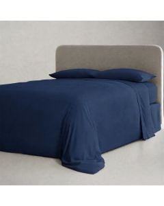 Çarçaf set, dopjo, 100% poliestër, blu e errët, 240x260 cm (pa llastik); 160x200+30 cm (me llastik); 50x80+10 cm(2)