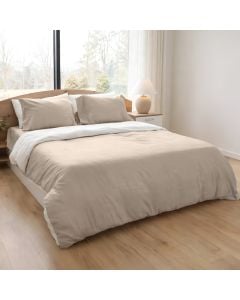 Çarçaf set+këllëf jorgani, dopjo, 100% poliestër, e bardhë/bezhë, 240x260 cm (pa llastik); 50x80+10 cm (x2); 220 x 240cm (këllëf jorgani)