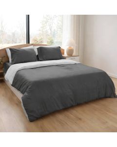 Çarçaf set+këllëf jorgani, dopjo, 100% poliestër, gri e lehtë/gri e errët, 240x260 cm (pa llastik); 50x80+10 cm (x2); 220 x 240cm (këllëf jorgani)