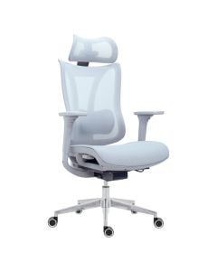 Karrige zyre ergonomike, tapiceri tekstili (rrjetë najloni), bazë alumini me rrota PU, gri, mbështetëse krahu 4D gas lift klasi 3, 70x70xH116/124 cm