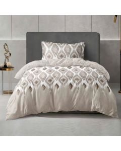 Duvet cover single set, polyester, beige/white, 160x220 cm; 90x200+30 cm (fitted); 50x75 cm