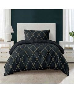 Duvet cover single set, polyester, black/grey, 160x220 cm; 90x200+30 cm (fitted); 50x75 cm