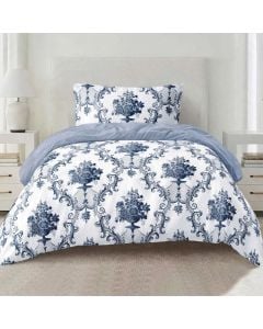 Duvet cover single set, polyester, white/blue, 160x220 cm; 90x200+30 cm (fitted); 50x75 cm