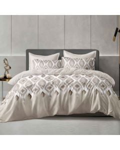 Duvet cover double set, polyester, beige/white, 220x240 cm; 160x200+30 cm (fitted); 50x75 cm