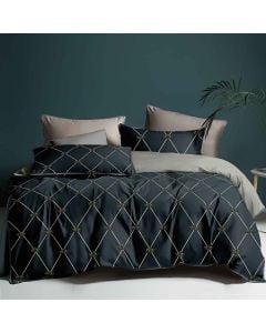 Duvet cover double set, polyester, black/grey, 220x240 cm; 160x200+30 cm (fitted); 50x75 cm