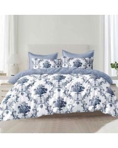 Duvet cover double set, polyester, white/blue, 220x240 cm; 160x200+30 cm (fitted); 50x75 cm