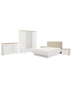 Bedroom, Aberdeen, MDF and melamine+mirror, opaque white/light port oak