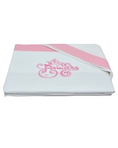 Baby bed linen, Princess, Cotton, White/pink, 120x160cm (x2); Pillow cover: 40x60cm