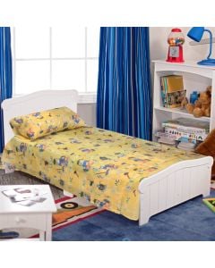 Kid bed linen (x2) and pillowcase (x1), 70% cotton, 30% polyester, Yellow, (160x240 cm; 160x240 cm); 50x80 cm