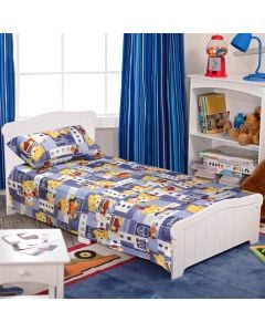 Kid bed linen (x2) and pillowcase (x1), 70% cotton, 30% polyester, Blue, (160x240 cm; 160x240 cm); 50x80 cm