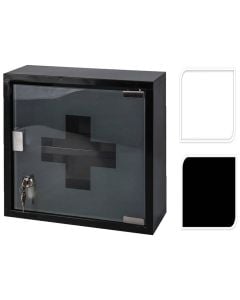 Medicine box, stainless steel and glass, white/black, 30x30xH12 cm