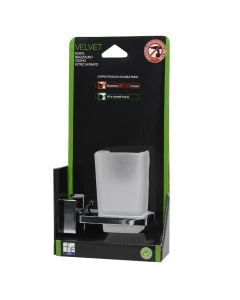 Mbajtëse furçe dhëmbësh, FERIDRAS, VELVET, me montim në mur, xham, çelik, I kromuar