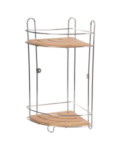 Raft tualeti këndor, Venterra, me 2 rafte, metal/bambu, 27x19xH40 cm