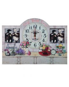 Wall Clock 45x32cm, MDF structure flower print