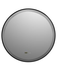 Round mirror with LED, aluminum frame, touch on/off, with clock and temperature, 80x80 cm