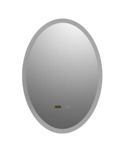 Oval mirror with LED, aluminum frame, touch on/off, with clock and temperature, 50x70 cm