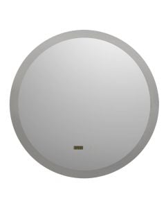 Round mirror with LED, aluminum frame, touch on/off, with clock and temperature, 60x60 cm