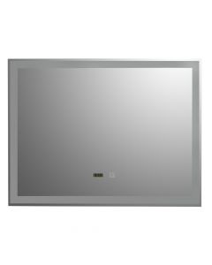Pasqyrë me ndriçim LED, kornizë alumini, ndezja/fikja me prekje, me orë dhe temperaturë, 80x60 cm