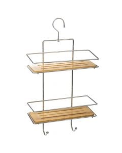 Shower holder, with 2 levels, metal/bamboo, 25.5x10.7x45.5 cm