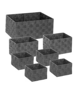 Wicker box, set of 7 pieces, polypropylene, dark gray, M: 13x13xH9 cm (4 pc); L: 20x15xH13.5 cm (2 pc); XL: 34x24xH16 cm (1 pc)