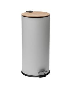 Dustbin, 30L, metal/bamboo, white, 29x65 cm