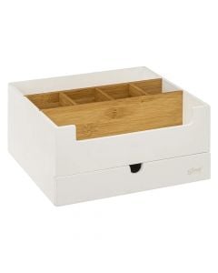 Organizing box, for cosmetics, bamboo, white/brown, 26x13xH24 cm