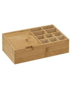 Organizing box, for cosmetics, with mirror, bamboo, brown, 24.3x14xH8 cm