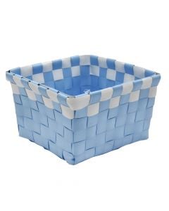 Storage basket, wicker, blue/white, 14x14xH9 cm