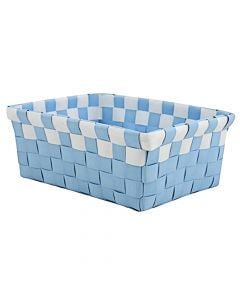 Storage basket, wicker, blue/white, 19x14xH8 cm