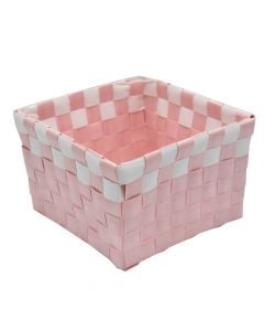 Storage basket, wicker, pink/white, 14x14xH9 cm