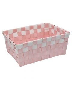 Storage basket, wicker, pink/white, 19x14xH8 cm
