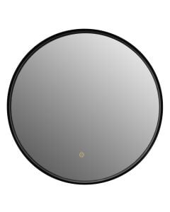 Pasqyrë rrethore me ndriçim, LED, kornizë alumini, e zezë, ndezja/fikja me prekje, 60x60 cm
