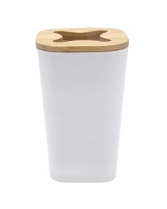 Toothbrush holder, plastic/bamboo, white/natural bamboo, 7.5x7.5xH12cm