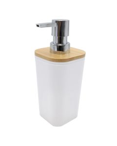 Liquid soap dispenser, plastic/bamboo, white/natural bamboo, 7.5x7.5xH17cm