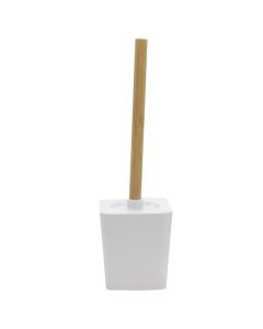 Toilet brush, plastic, bamboo handle, white, 11.5x11.5x38.5cm