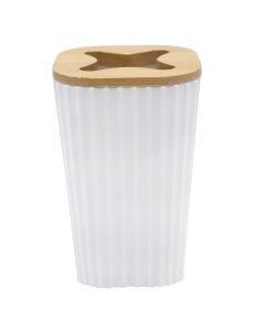 Mbajtëse furçe dhëmbësh, plastik/bambu, e bardhe/bambu natyrale, 7.5x7.5xH12cm