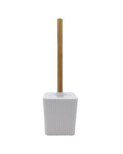 Toilet brush, plastic, bamboo handle, white, 11.5x11.5xH39cm