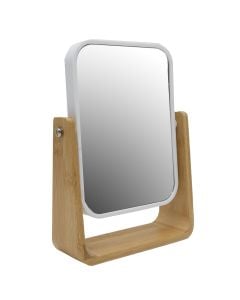 Pasqyrë kozmetike me mbajtëse, xham/bambu, e bardhë/bambu natyrale, 15.5x6x21.5 cm