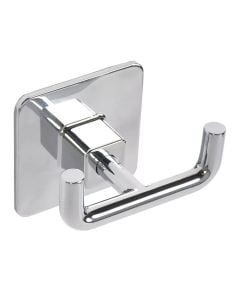 Towel holder, 2 hooks, chrome/stainless steel, silver, 6.5x5.3xH4cm