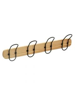 Clothes hanger, on the wall, 4 hooks, wood/metal, brown/black, 50x7xH12cm