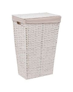 Laundry basket, Costa, rectangular, 35 l, with lid, fabric/metal, white, 38x22xH55 cm