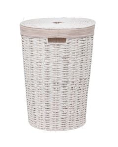 Laundry basket, Costa, circular, 35 l, with lid, fabric, white, 32x32xH58 cm