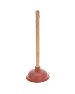 Sink plunger, wooden/rubber, red, Ø14.5xH40 cm
