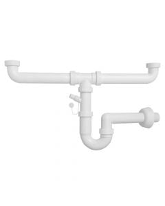 Sink siphon+ dishwasher, with 2 outlets, polypropylene, white, 1/1/2xø40
