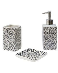 Set aksesorë tualeti, 3 copë, qeramikë, e bardhë