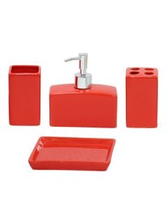 Bathroom accessory set, 3 pieces, ceramic, red