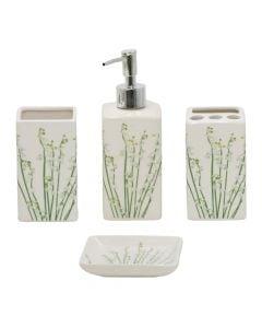 Bathroom accessory set, 4 pieces, ceramic, white/green