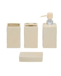 Set aksesorë tualeti, 4 copë, qeramikë, bezhë