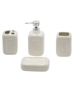 Set aksesorë tualeti, 4 copë, qeramikë, e bardhë