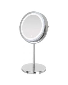 Pasqyrë statike rrethore, me ndriçim LED , metal/krom, argjend, 17x H35.5 cm
